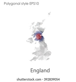 England map in geometric polygonal style.Abstract gems triangle,modern design background.