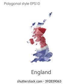 England map in geometric polygonal style.Abstract gems triangle,modern design background.