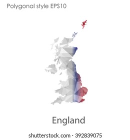 England map in geometric polygonal style.Abstract gems triangle,modern design background.