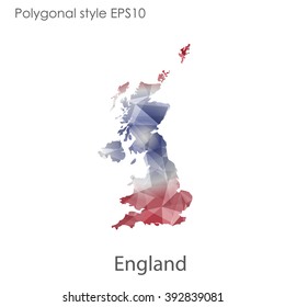 England map in geometric polygonal style.Abstract gems triangle,modern design background.