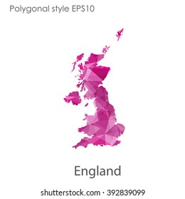 England map in geometric polygonal style.Abstract gems triangle,modern design background.