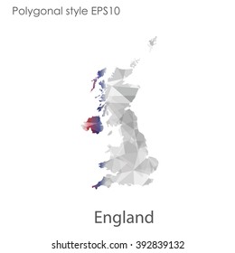 England map in geometric polygonal style.Abstract gems triangle,modern design background.