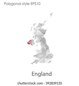 England map in geometric polygonal style.Abstract gems triangle,modern design background.