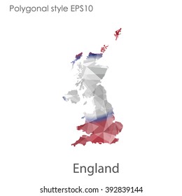 England map in geometric polygonal style.Abstract gems triangle,modern design background.