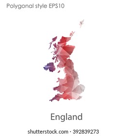 England map in geometric polygonal style.Abstract gems triangle,modern design background.