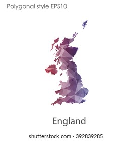 England map in geometric polygonal style.Abstract gems triangle,modern design background.
