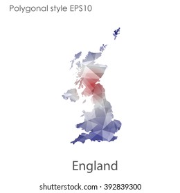 England map in geometric polygonal style.Abstract gems triangle,modern design background.