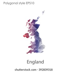 England map in geometric polygonal style.Abstract gems triangle,modern design background.