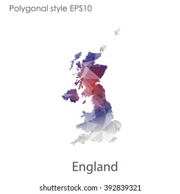 England map in geometric polygonal style.Abstract gems triangle,modern design background.