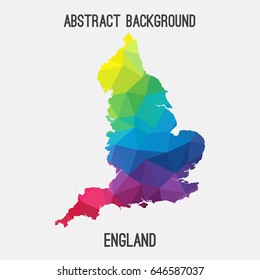 England map in geometric polygonal,mosaic style in rainbow colors.Abstract tessellation,modern design background,low poly. Vector illustration.