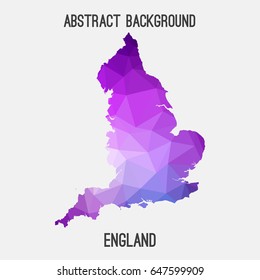 England map in geometric polygonal,mosaic style in purple shades.Abstract tessellation,modern design background,low poly. Vector illustration.