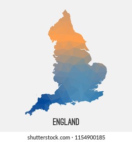England map in geometric polygonal,mosaic style.Abstract tessellation,modern design background,low poly. Geometric cover, mockup. Vector illustration.