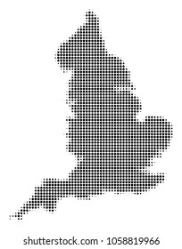 England Map halftone vector icon. Illustration style is dotted iconic England Map symbol on a white background. Halftone pattern is round points.