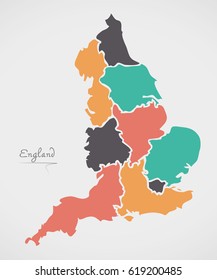 England Map with modern round shapes