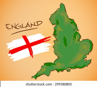 England Map and National Flag Vector