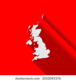 Mapa de Inglaterra sobre el fondo rojo con una sombra larga