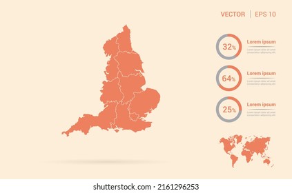England map orange abstract infographic vector.