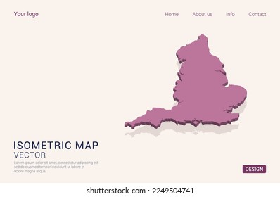 England map purple on white background with 3d isometric vector illustration