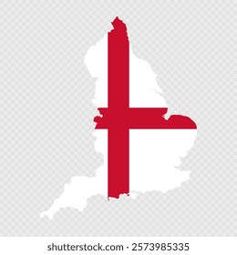 England map silhouette with flag.