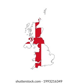 England Karte Silhouette mit Flagge auf weißem Hintergrund