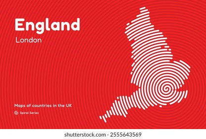 England Map in Spiral Formation:  LondonTakes Center Stage. Fingerprint and stripes pattern. Maps of countries in the United Kingdom
