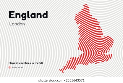 England Map in Spiral Formation:  LondonTakes Center Stage. Fingerprint and stripes pattern. Maps of countries in the United Kingdom
