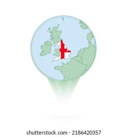 England map, stylish location icon with England map and flag. Green pin icon.