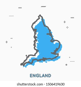 England map in thin line style with small geometric figures. Vector illustration modern concept