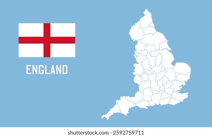England map. Vector England map with England flag isolated on blue background.	