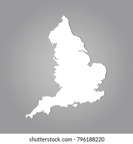 England map vector outline. White silhouette isolated on Grey gradient background