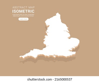 Inglaterra mapea el blanco sobre fondo marrón con vector isométrico.