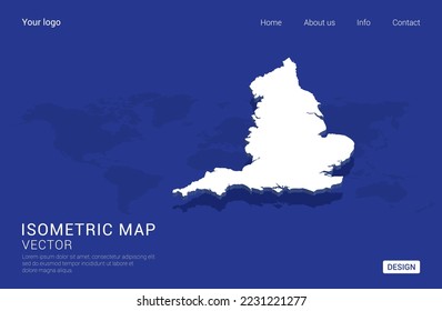England map white on dark blue background 3d isometric vector illustration.