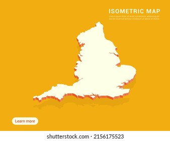 England map white on yellow background with 3d isometric vector illustration.