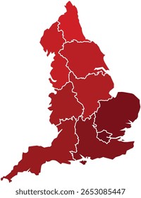 England Mapas com cor monocromática vermelha para o distrito Fronteiras Europa País