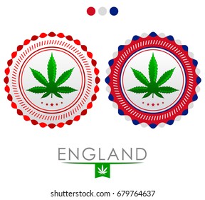 England marijuana emblem - vector cannabis seal of approval with the colors of the flag of England