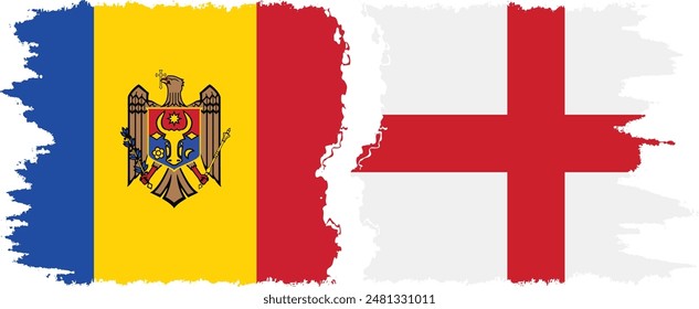 England and Moldova grunge flags connection, vector