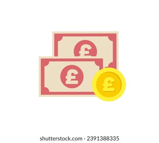 El papel de dinero de Inglaterra indica libra y moneda británica. Dinero en efectivo. Icono de Finanzas. Elementos y símbolos de infografía financiera para el diseño e ilustración de vectores de diseño web.