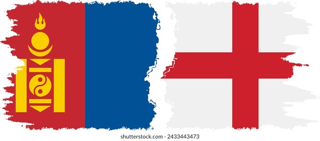 Inglaterra y Mongolia grunge banderas de conexión, vector