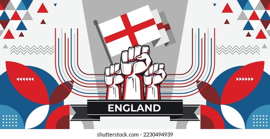 Banner del día nacional de Inglaterra con el fondo del tema de los colores de la bandera británica y diseño geométrico abstracto retro moderno rojo blanco. Ingleses. Ilustración vectorial de los partidarios de los juegos deportivos.