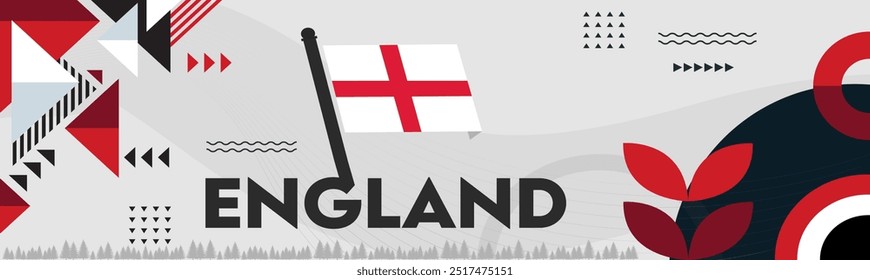 England national day banner with British flag theme background and geometric abstract retro modern design. Sports Games Vector Illustration.