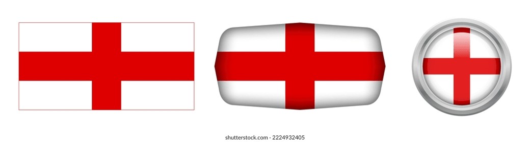 England national flag in three versions rectangular, ellipse and round flag on white background. vector illustration