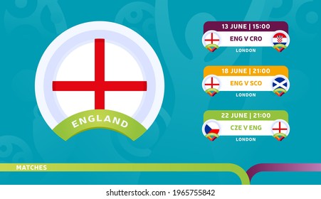 partidos de la selección nacional de Inglaterra en la etapa final del Campeonato de Fútbol 2020. Ilustración vectorial de los partidos de fútbol 2020.