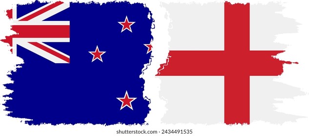 England and New Zealand grunge flags connection, vector