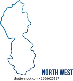 England North West region abstract map. Simplified smooth edges shape with illuminated blue gradient.