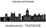 England, Nottingham architecture vector city skyline, travel cityscape with landmarks, buildings, isolated sights on background