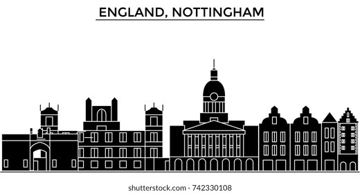 England, Nottingham architecture vector city skyline, travel cityscape with landmarks, buildings, isolated sights on background