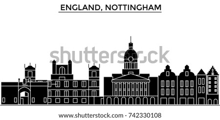 England, Nottingham architecture vector city skyline, travel cityscape with landmarks, buildings, isolated sights on background