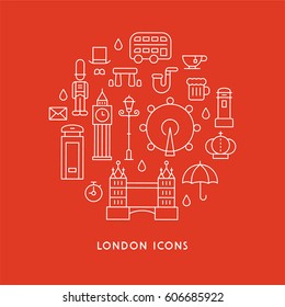 england object line icons vector illustration flat design