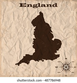 England old map with grunge and crumpled paper. Vector illustration