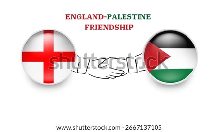 england and Palestine flags in circle with shake hand. england And Palestine friendship. england And Palestine flags, isolated on white background. Vector icon set. Vector illustration.